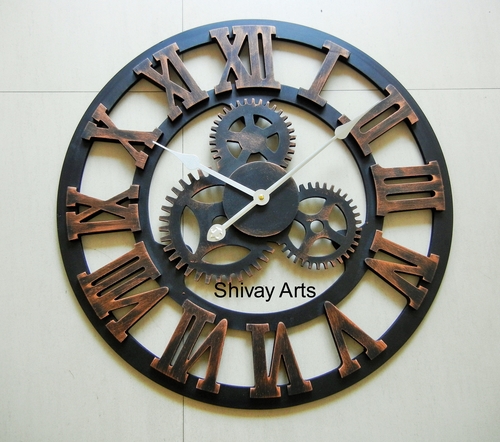 Shivay Arts Contemporary Designer Industrial Vintage Looking Wooden Wall Clock Wall Hanging