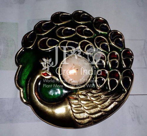 Candle Holder - Aluminium Gold 6" Size Peacock Color | Customizable Shape Ideal for Gifts & Home Decorations