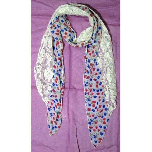 Printed Stoles With Lace - Fabric Type: Cotton