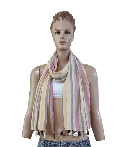 100% Cotton Stripe Design Scarves With Fringes Age Group: Adults