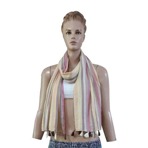 100% Cotton Stripe Design  Scarves With Fringes - Age Group: Adults