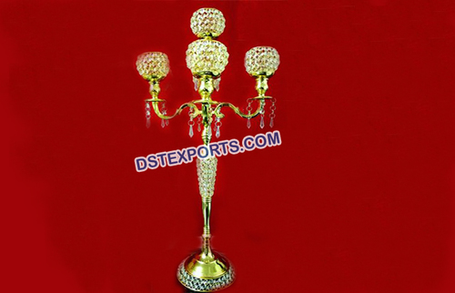 Beautiful Wedding Candlabra Centerpieces - Brass Metal, Gold, Variable Size, Handcrafted Crystal Accents, Durable Design