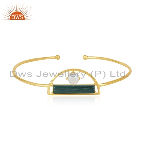 Malachite Gemstone Gold Plated Cuff Bangle