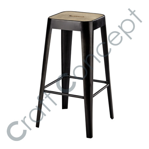 Industry Bar Stool - Sheesham Wood & Iron | Eco-Friendly, No Assembly Required, Contemporary Design, Indoor Use