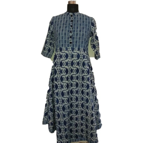 Sea Green Block Print Anarkali Kurti
