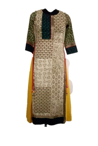 Hand Block Kurti - Rayon Fabric Length 1092.2 - 1320.8 mm Multi-Color | Breathable No Fade Washable Traditional Ethnic Style for Girls