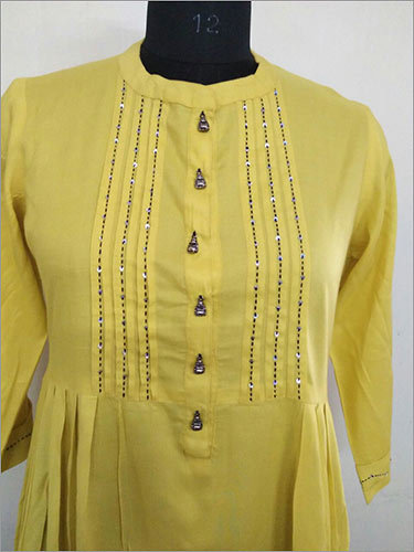 Yellow Fancy Ladies Cotton Kurti