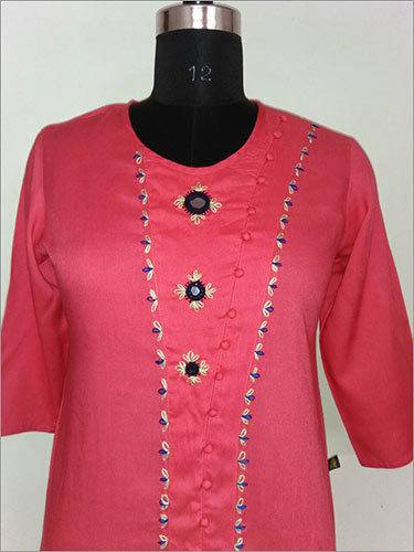 Orange Ladies Fancy Cotton Kurti