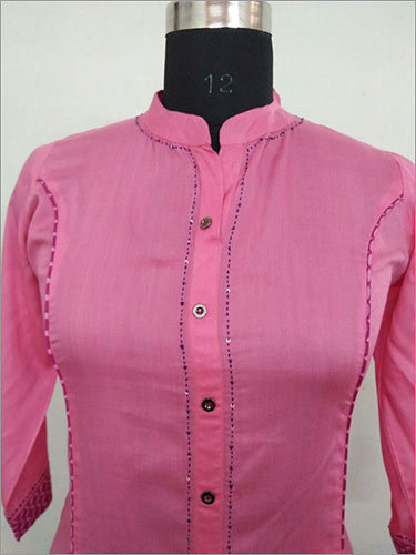 Pink Designer Ladies Cotton Kurti