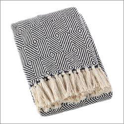 Weave Throw Blanket - Soft Cotton, 50x60 Inches, Black | Diamond Weave, Attractive Print, Easy Care, Cozy Comfort