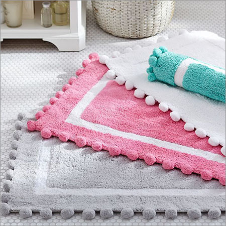 Pom Pom Bath Mat - Cotton, 24x36 Inch, Pink | Soft Texture, Absorbent, Durable, Easy Clean