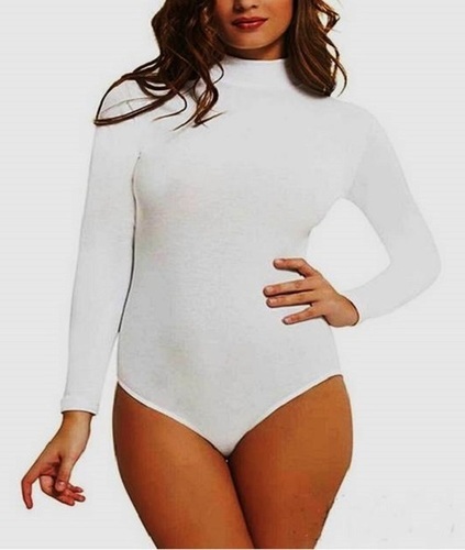 White high Neck With Sleeve Leotard Body Sutt