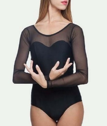 Black Full Sleeve With Net Leotard Body Sutt