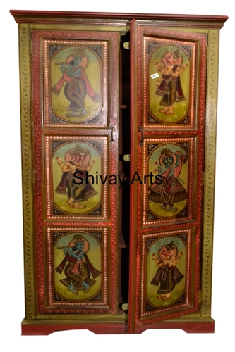 Wooden Hand Painted Rajasthani Style Ethnic Almirah Storage