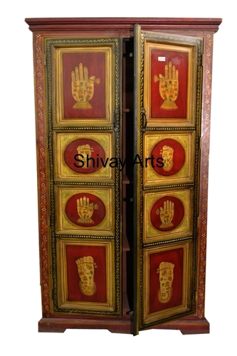 Wooden Ethnic Style Hand Painted Rajasthani Almirah Storage Unit