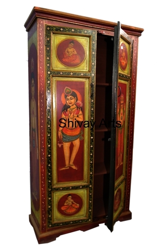 Wooden Ethnic Style Hand Painted Rajasthani Almirah Storage Unit