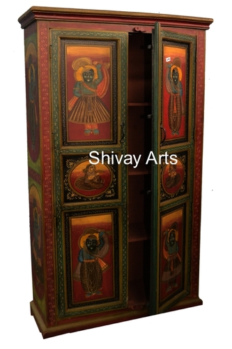 Wooden Ethnic Style Hand Painted Rajasthani Almirah Storage Unit