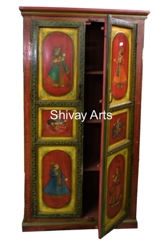Wooden Ethnic Style Hand Painted Rajasthani Almirah Storage Unit