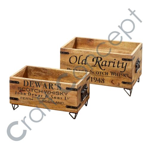 Wooden Storage Box Set - Natural Mango Wood, Practical Design with Metal Wheels, Contemporary Style for Living Room