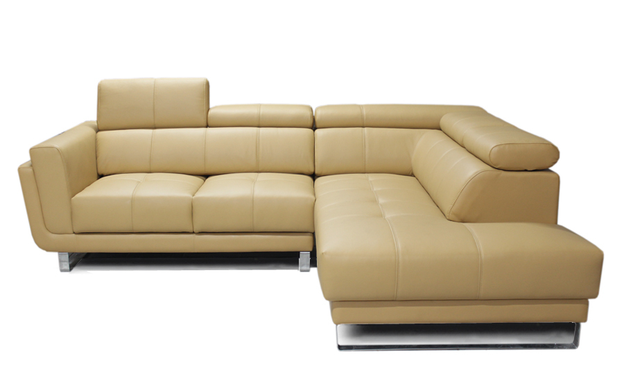 SOFA - Leather & Fabric, L280xW160xH85cm Beige | Solid Wood Frame, Metal Legs, High-Density Foam Cushioning
