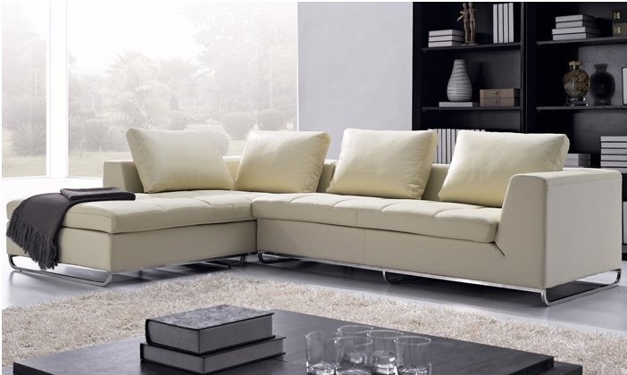 SOFA - Leather & Fabric, 8ft x 6ft, Beige | Elegant Design, Comfortable Seating, Chrome Legs