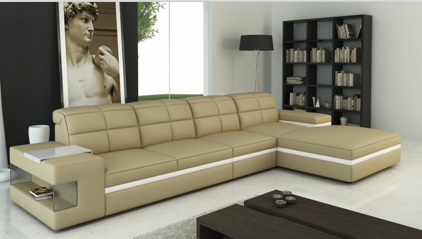 SOFA - Leather & Fabric, 280x160x80cm, Beige | Comfortable Seating, Stylish Design, Modular Sections, Easy Assembly