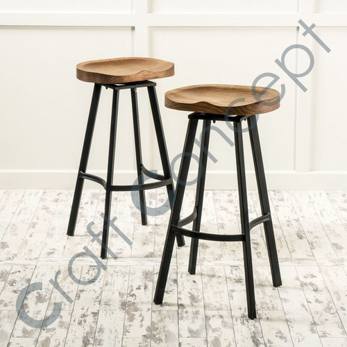 Victoria Stool - Mango Wood Seat, Iron Legs | Eco-Friendly, Contemporary Design, Indoor Bar Furniture