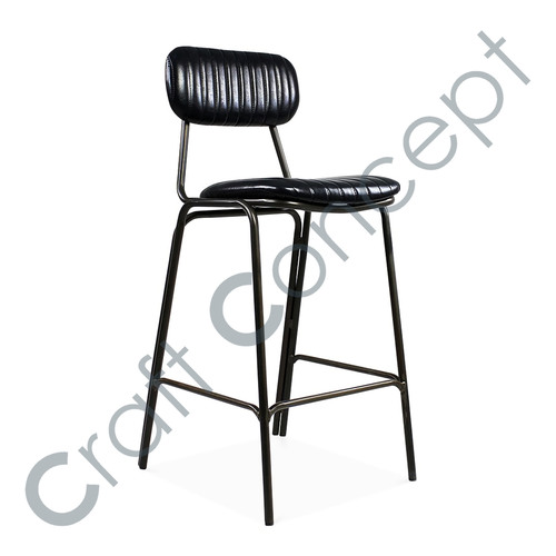 Black Leather & Metal Bar Chair No Assembly Required