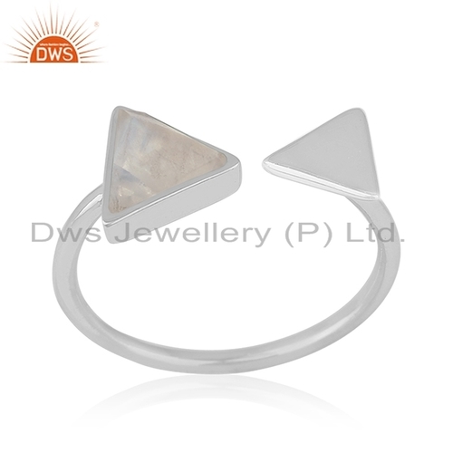White Rhodium Silver Rainbow Moonstone Ring