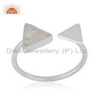 White Rhodium Silver Rainbow Moonstone Ring
