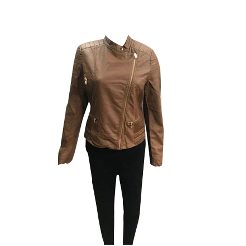 Ladies Wear - Faux Leather, S-XL, Brown | Stylish Design, Comfortable Fit, Versatile Style, Asymmetrical Zipper Closure, Machine Wash