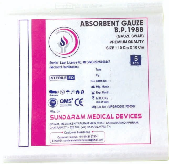 Gauze Swab - 100% Cotton, Sterile White Square Design | Disposable, Woven Style with Cuff