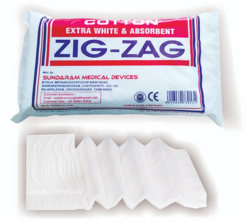 Cotton Zig-zag - 100% Cotton, Rectangle Shape, White Color | Disposable, Lightweight, Sterilized Pads For Delicate Skin Care