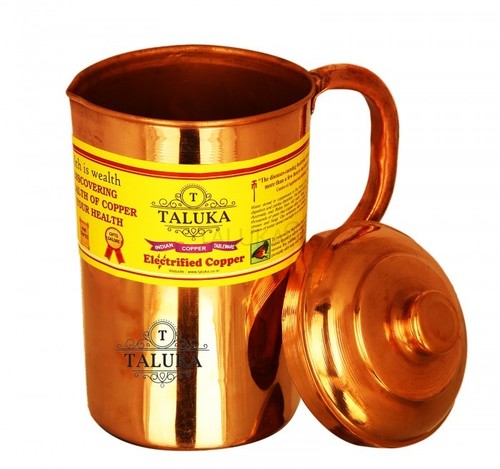 Copper Jug Plain - Pure Copper Material, Height: 8.8" Inch, Diameter: 4.2" Inch, Volume: 1.5 Liter | Elegant Design, Copper Handle, Lightweight at 420 Grams