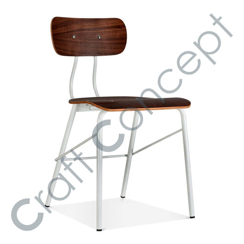 French School Chair - Iron Frame, Oak/Walnut Veneer Seat | Contemporary Design, Eco-Friendly, No Assembly Required