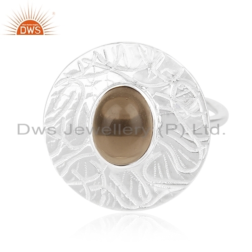 White Rhodium Plated Smoky Gemstone Ring Size: Us Size 4 To 10