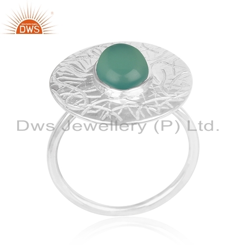 Texture Sterling Silver Designer Green Onyx Gemstone Ring Jewelry Size: Us Size 4 To 10