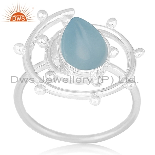 Blue Chalcedony Designer Ring - Natural Sterling Silver, US Size 4 to 10, Weighs 4 Grams