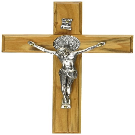 Holy Land Handmade St. Saint Benedict Wall Wood Cross Crucifix Silver Plated