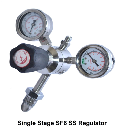 Single Stage SF6 SS Regulator - SS 316L 6 Port 200 BAR Inlet 8 BAR Outlet | PTFE Diaphragm Locking Connection Accurate Gauges