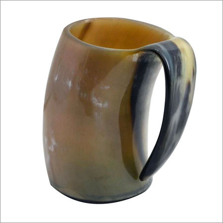 Horn Carving Mugs - Horn Material, 4-6 Inch Size, Yellow and Grey Color | Normal Shape, Ideal for Drinking