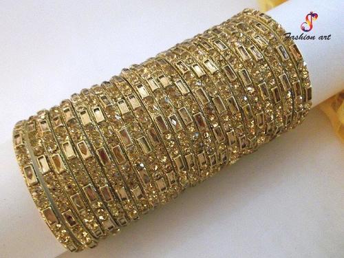 Fashion Kundan Lct Coated Aluminium Brass Golden Bangle Se
