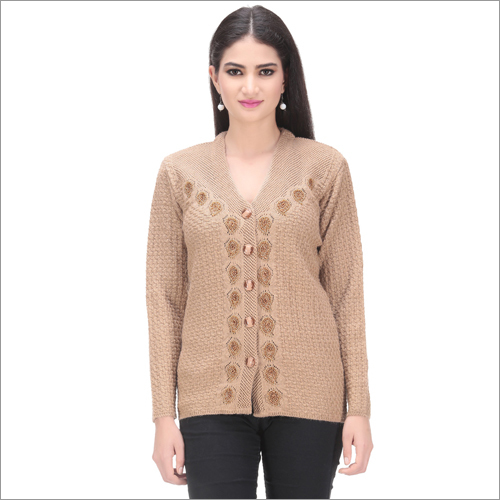 Embroidered Cardigans - Wool Blend, 24 Inches, Beige | Soft Fabric, Stylish Design, Warm Comfort, Button Closure