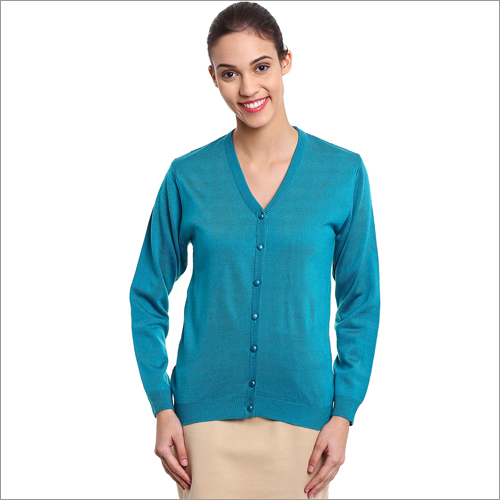 Short Cardigan - Knitted Cotton, S-XL, Teal | V-Neck, Button Closure, Long Sleeves, Soft Fabric, Comfortable Fit