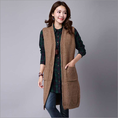New Arrive long sweater girls knit coat loose sleeveless cardigan vest
