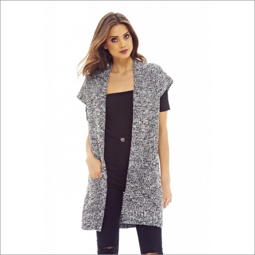 short sleeve cardigan long line grey knit