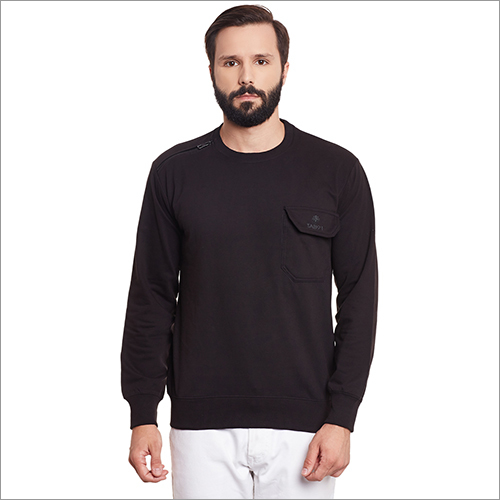 Round Neck - Cotton Blend, Multiple Sizes, Black | Soft Fabric, Stylish Design, Durable Material, Comfortable Fit, Chest Pocket