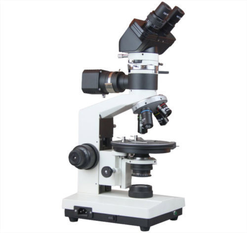 Research Polarizing Microscope - Coaxial Focusing with Graduated Knobs, 20W Tungsten Halogen Illuminator, 140mm Ball Bearing Rotating Stage, Built-in Focusable Bertrand Lens and Rotatable Analyzer