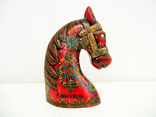 Glossy Wooden Fine Emboss Painted Horse Showpiece Figurine