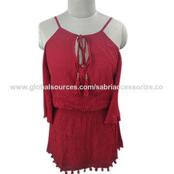 Womens Fancy Tops - Red Plain Summer Top | Ribbon Closure, Available in Small to Large Sizes